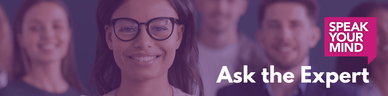Online pharmacy Now consultation banner with 'Ask the Expert' text and professional woman smiling in foreground
